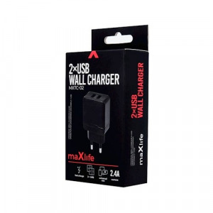 Maxlife hálózati töltő MXTC-02 2xUSB Fast Charge 2.4A, fekete